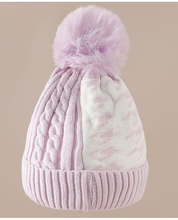 Babyhug Woollen Cap & Sets With Cable Knit Design in Purple - Diameter 18 cm