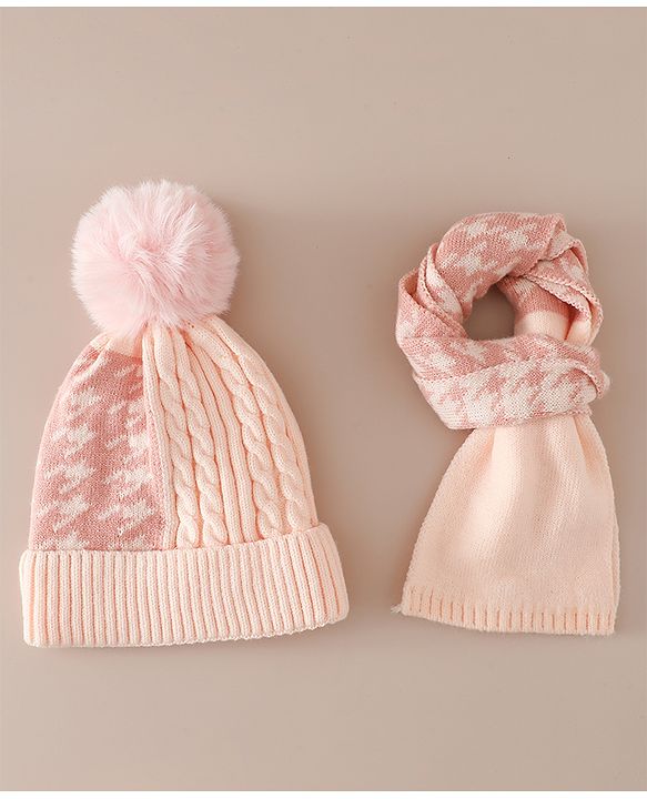 Babyhug Woollen Cap & Sets With Cable Knit Design in Purple - Diameter 18 cm