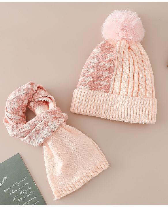 Babyhug Woollen Cap & Sets With Cable Knit Design in Purple - Diameter 18 cm