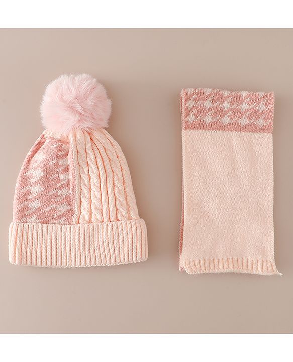 Babyhug Woollen Cap & Sets With Cable Knit Design in Purple - Diameter 18 cm