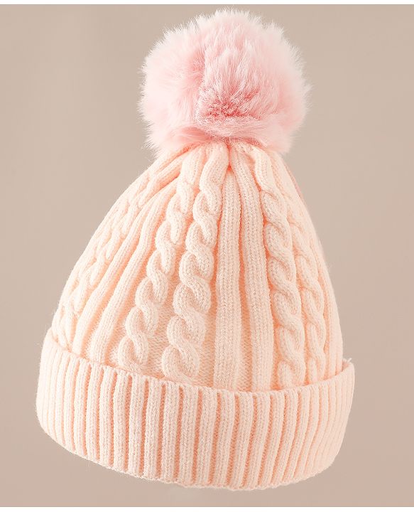Babyhug Woollen Cap & Sets With Cable Knit Design in Purple - Diameter 18 cm