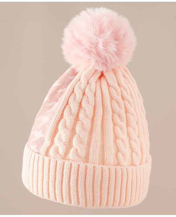 Babyhug Woollen Cap & Sets With Cable Knit Design in Purple - Diameter 18 cm