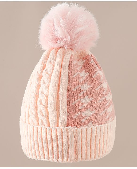 Babyhug Woollen Cap & Sets With Cable Knit Design in Purple - Diameter 18 cm