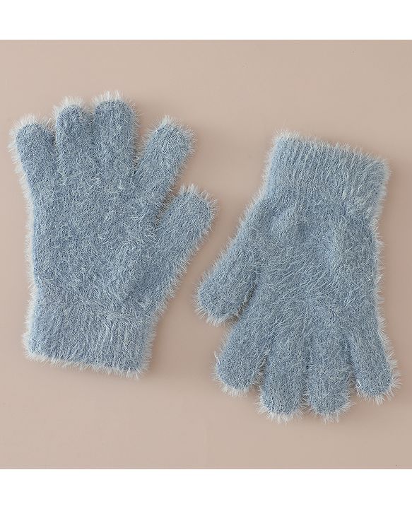 Babyhug Woollen Cap & Sets With Cat Detailing In Blue - Diameter 18 cm