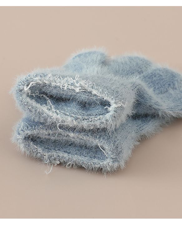 Babyhug Woollen Cap & Sets With Cat Detailing In Blue - Diameter 18 cm