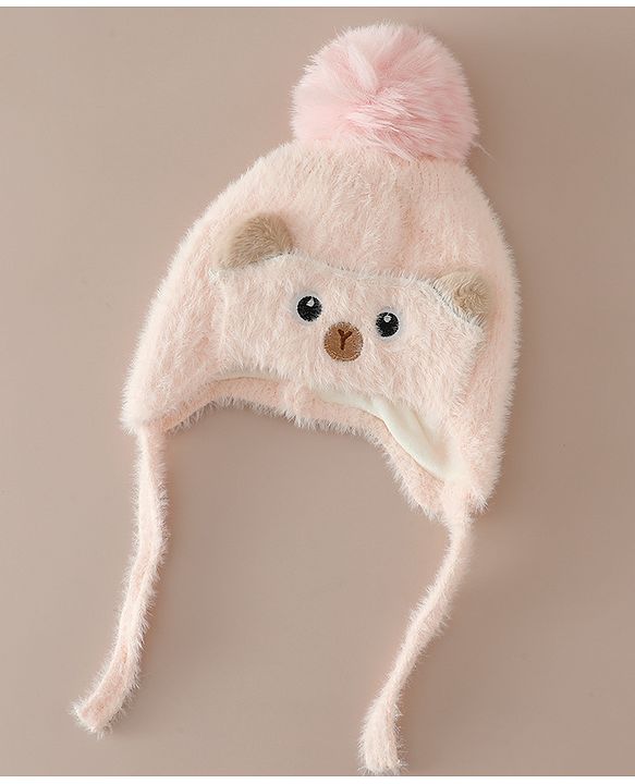 Babyhug Woollen Cap & Sets With Cat Detailing In Blue - Diameter 18 cm