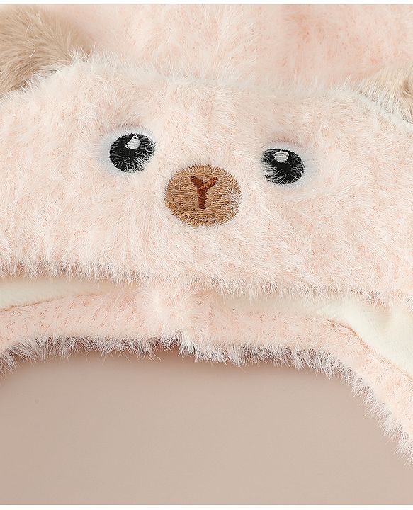 Babyhug Woollen Cap & Sets With Cat Detailing In Blue - Diameter 18 cm