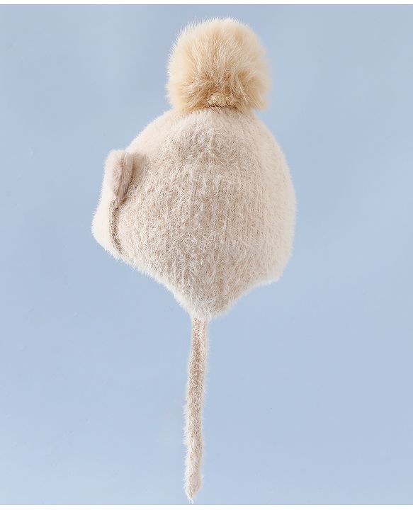 Babyhug Woollen Cap & Sets With Cat Detailing In Blue - Diameter 18 cm