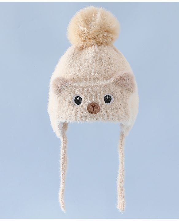 Babyhug Woollen Cap & Sets With Cat Detailing In Blue - Diameter 18 cm