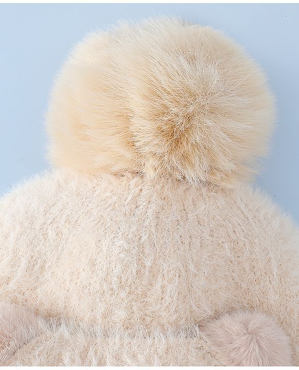Babyhug Woollen Cap & Sets With Cat Detailing In Blue - Diameter 18 cm