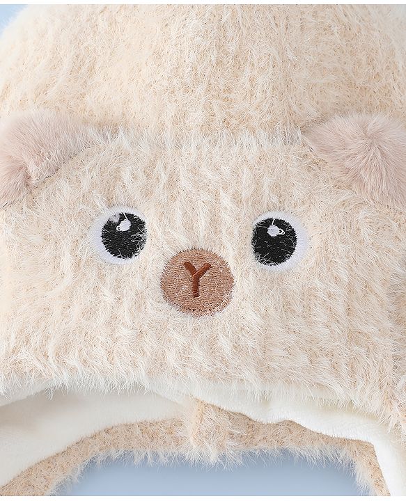 Babyhug Woollen Cap & Sets With Cat Detailing In Blue - Diameter 18 cm