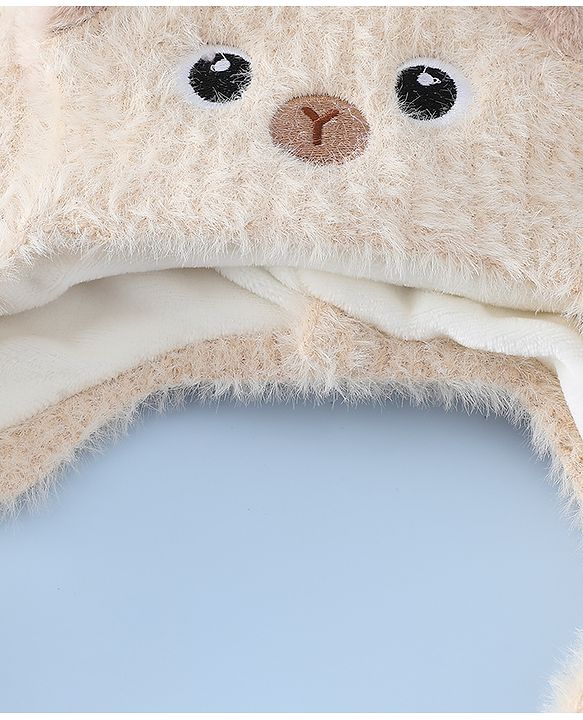 Babyhug Woollen Cap & Sets With Cat Detailing In Blue - Diameter 18 cm