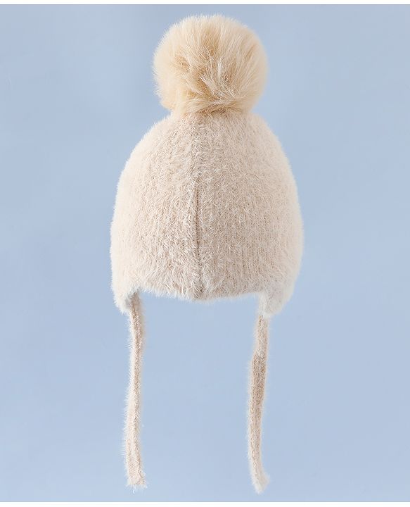 Babyhug Woollen Cap & Sets With Cat Detailing In Blue - Diameter 18 cm
