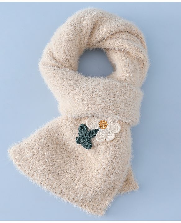Babyhug Woollen Cap & Sets WIth Floral Applique in Khaki - Diameter 18 cm