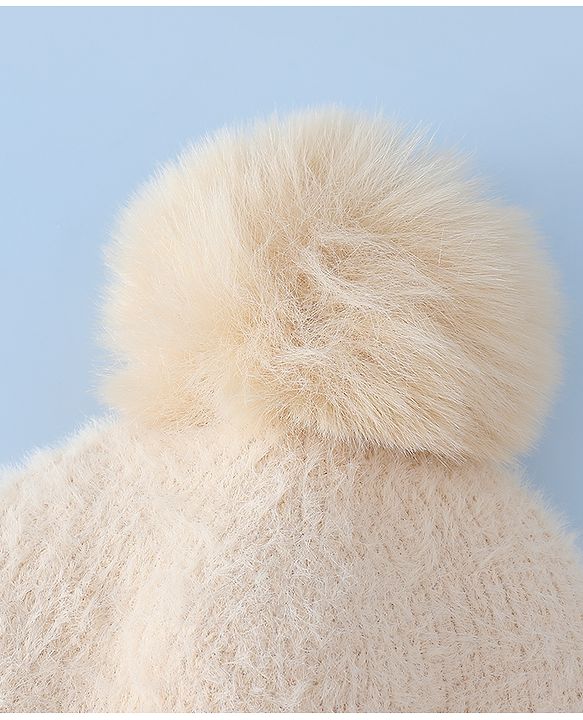 Babyhug Woollen Cap & Sets WIth Floral Applique in Khaki - Diameter 18 cm