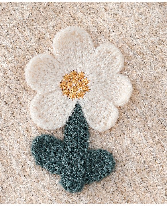 Babyhug Woollen Cap & Sets WIth Floral Applique in Khaki - Diameter 18 cm