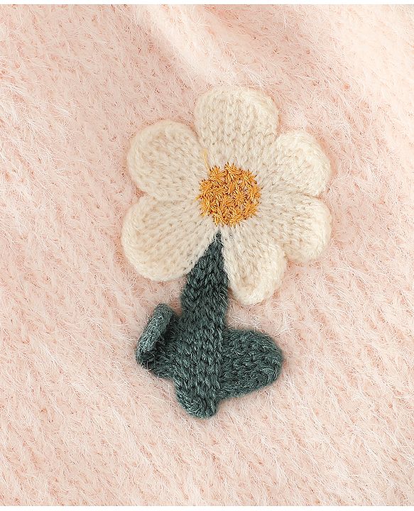 Babyhug Woollen Cap & Sets WIth Floral Applique in Khaki - Diameter 18 cm