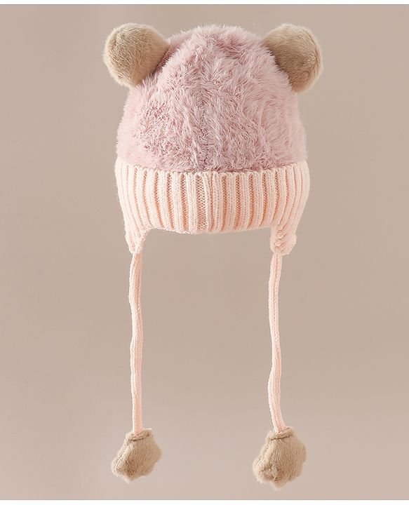 Babyhug Woollen Cap & Sets With Paw detailing in Pink - Diameter 19.5 cm