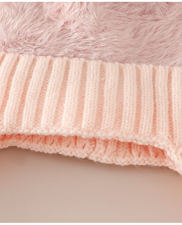 Babyhug Woollen Cap & Sets With Paw detailing in Pink - Diameter 19.5 cm