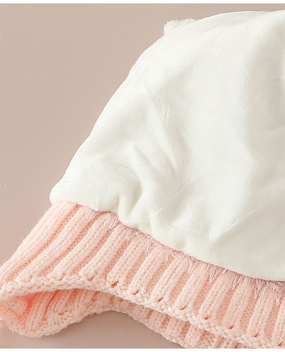 Babyhug Woollen Cap & Sets With Paw detailing in Pink - Diameter 19.5 cm