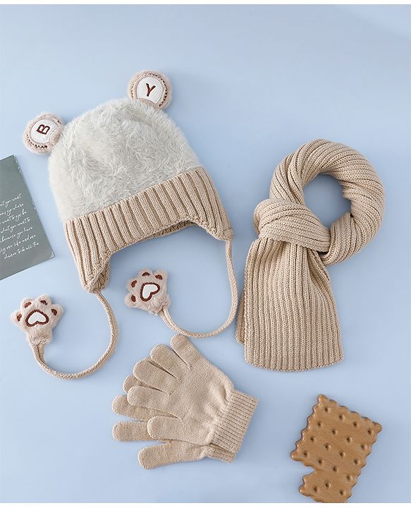Babyhug Woollen Cap & Sets With Paw detailing in Pink - Diameter 19.5 cm