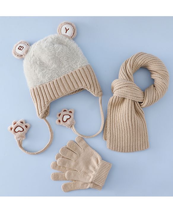 Babyhug Woollen Cap & Sets With Paw detailing in Pink - Diameter 19.5 cm