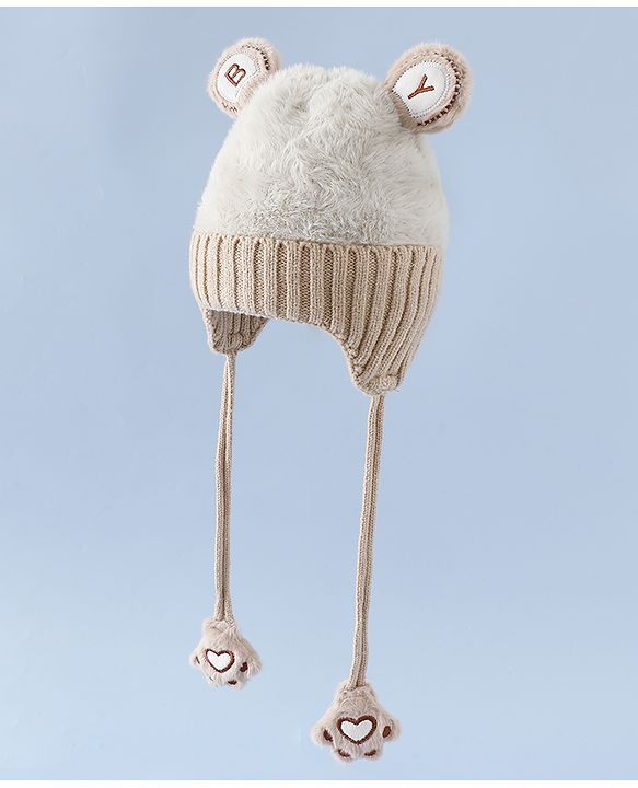 Babyhug Woollen Cap & Sets With Paw detailing in Pink - Diameter 19.5 cm