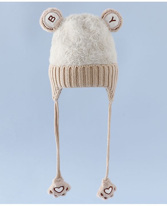 Babyhug Woollen Cap & Sets With Paw detailing in Pink - Diameter 19.5 cm