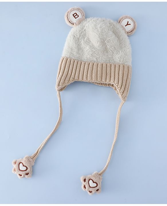 Babyhug Woollen Cap & Sets With Paw detailing in Pink - Diameter 19.5 cm