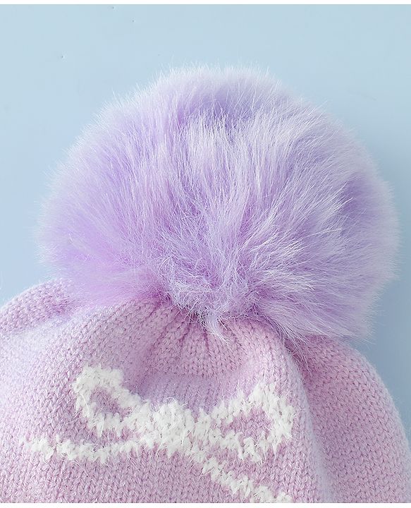 Babyhug Woollen Cap with Bow Print - Purple