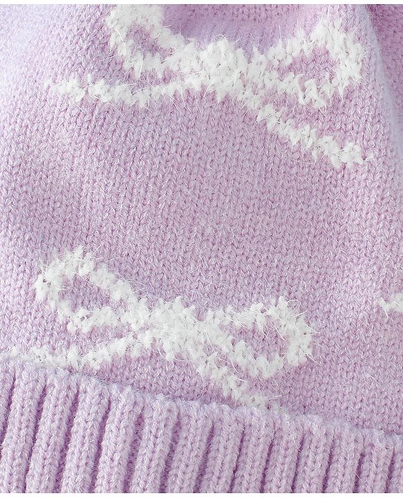 Babyhug Woollen Cap with Bow Print - Purple