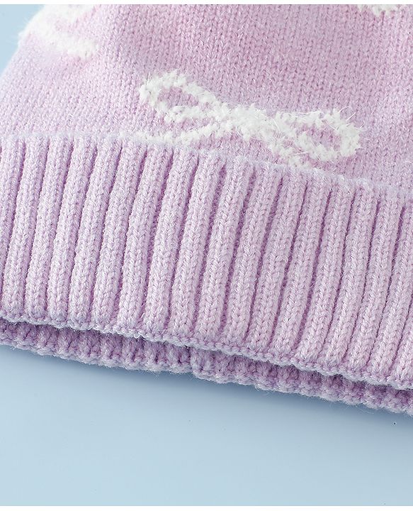 Babyhug Woollen Cap with Bow Print - Purple