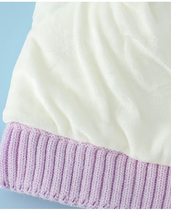 Babyhug Woollen Cap with Bow Print - Purple