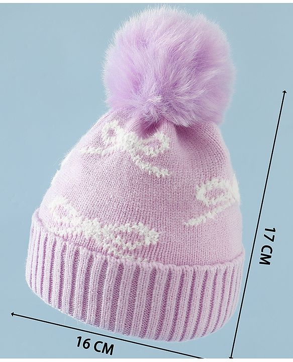 Babyhug Woollen Cap with Bow Print - Purple