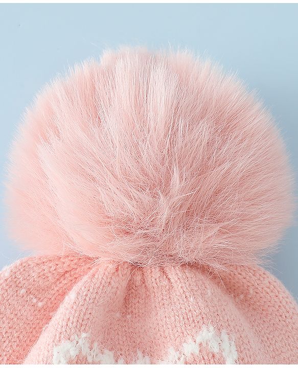 Babyhug Woollen Cap with Bow Print - Purple