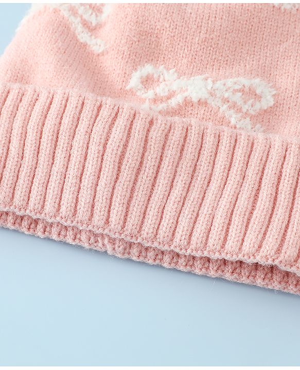 Babyhug Woollen Cap with Bow Print - Purple