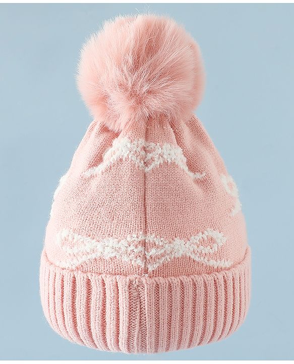 Babyhug Woollen Cap with Bow Print - Purple