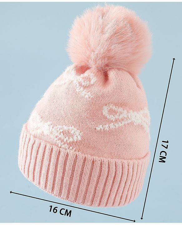 Babyhug Woollen Cap with Bow Print - Purple