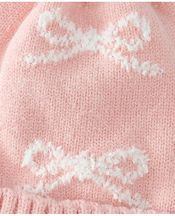 Babyhug Woollen Cap with Bow Print - Purple