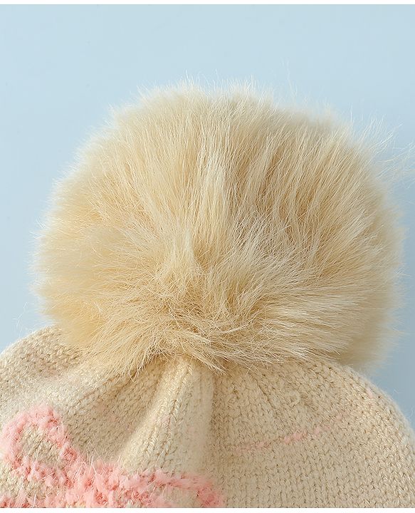 Babyhug Woollen Cap with Bow Print - Purple