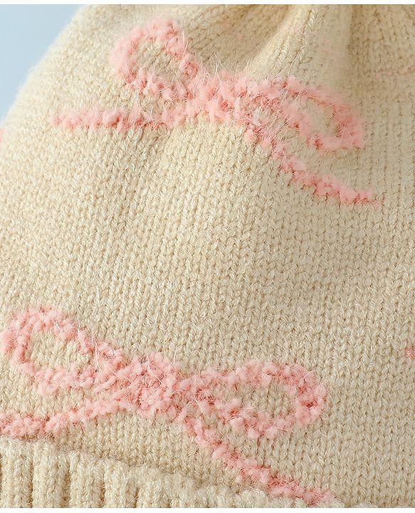 Babyhug Woollen Cap with Bow Print - Purple