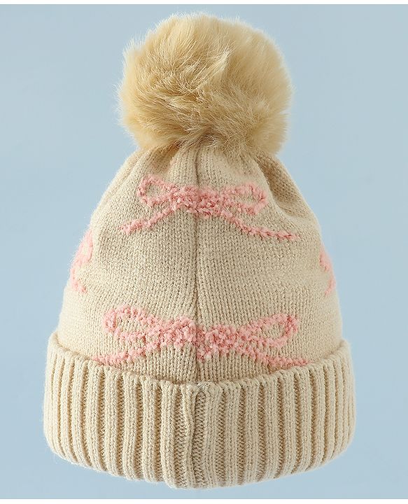 Babyhug Woollen Cap with Bow Print - Purple