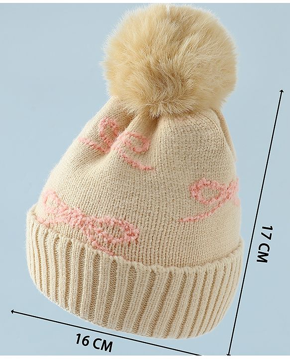 Babyhug Woollen Cap with Bow Print - Purple