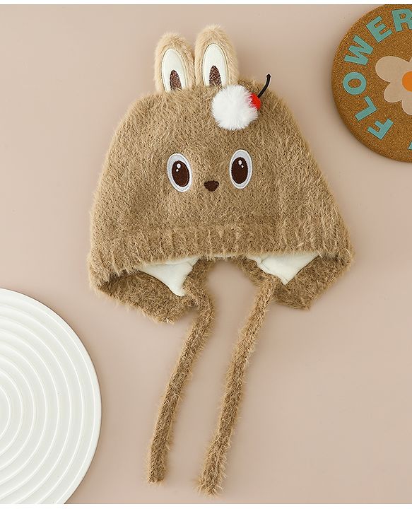 Babyhug Woollen Cap with Knot & Applique - Brown