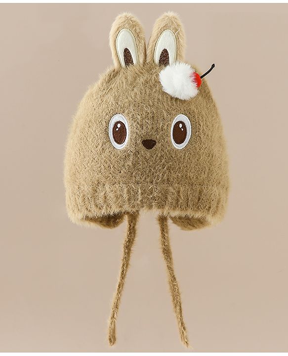 Babyhug Woollen Cap with Knot & Applique - Brown