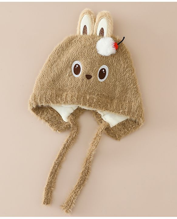 Babyhug Woollen Cap with Knot & Applique - Brown