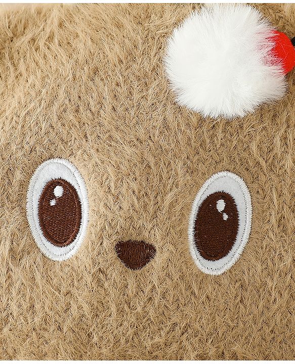 Babyhug Woollen Cap with Knot & Applique - Brown