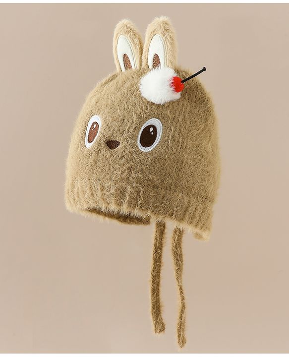 Babyhug Woollen Cap with Knot & Applique - Brown