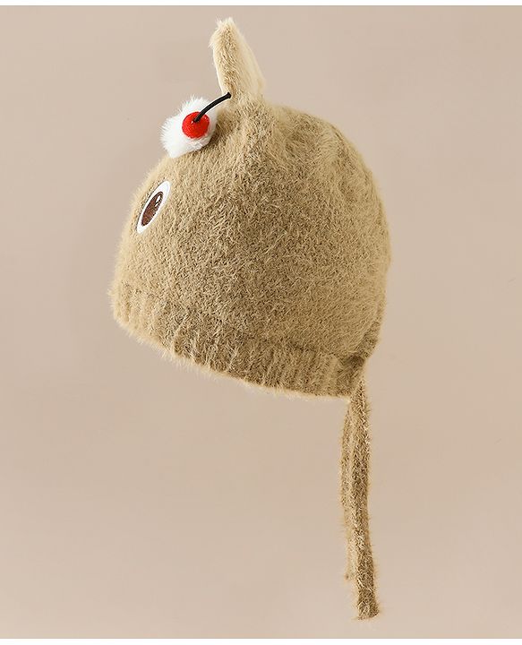 Babyhug Woollen Cap with Knot & Applique - Brown