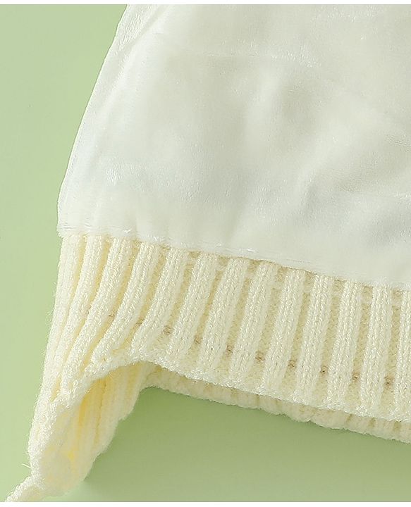 Babyhug Woollen Cap with Knot & Pom Pom with Geometric Design Khaki - Diameter 18.5 cm